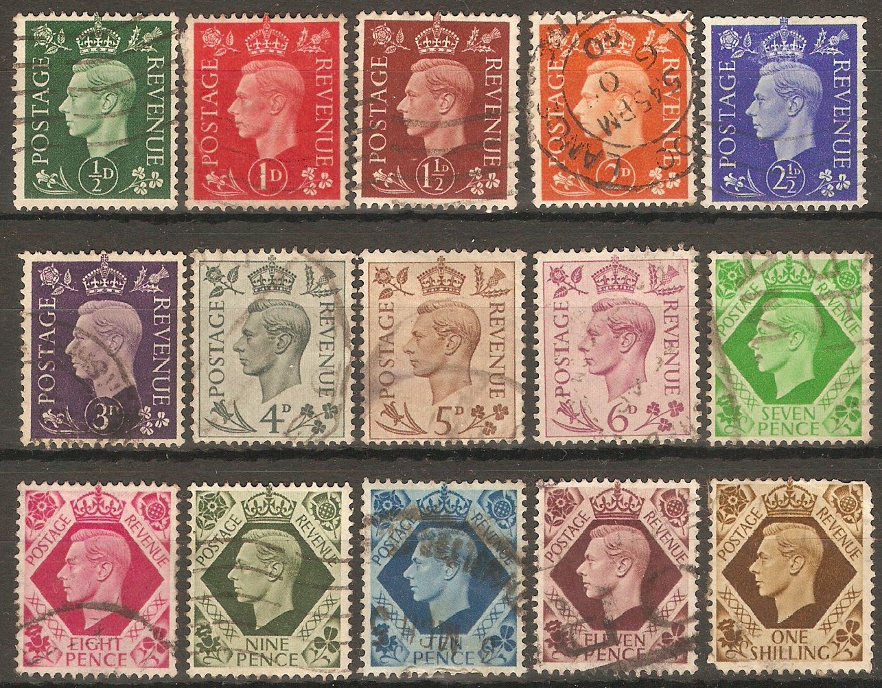 Great Britain 1937 KGVI Definitives Set. SG462-SG475.